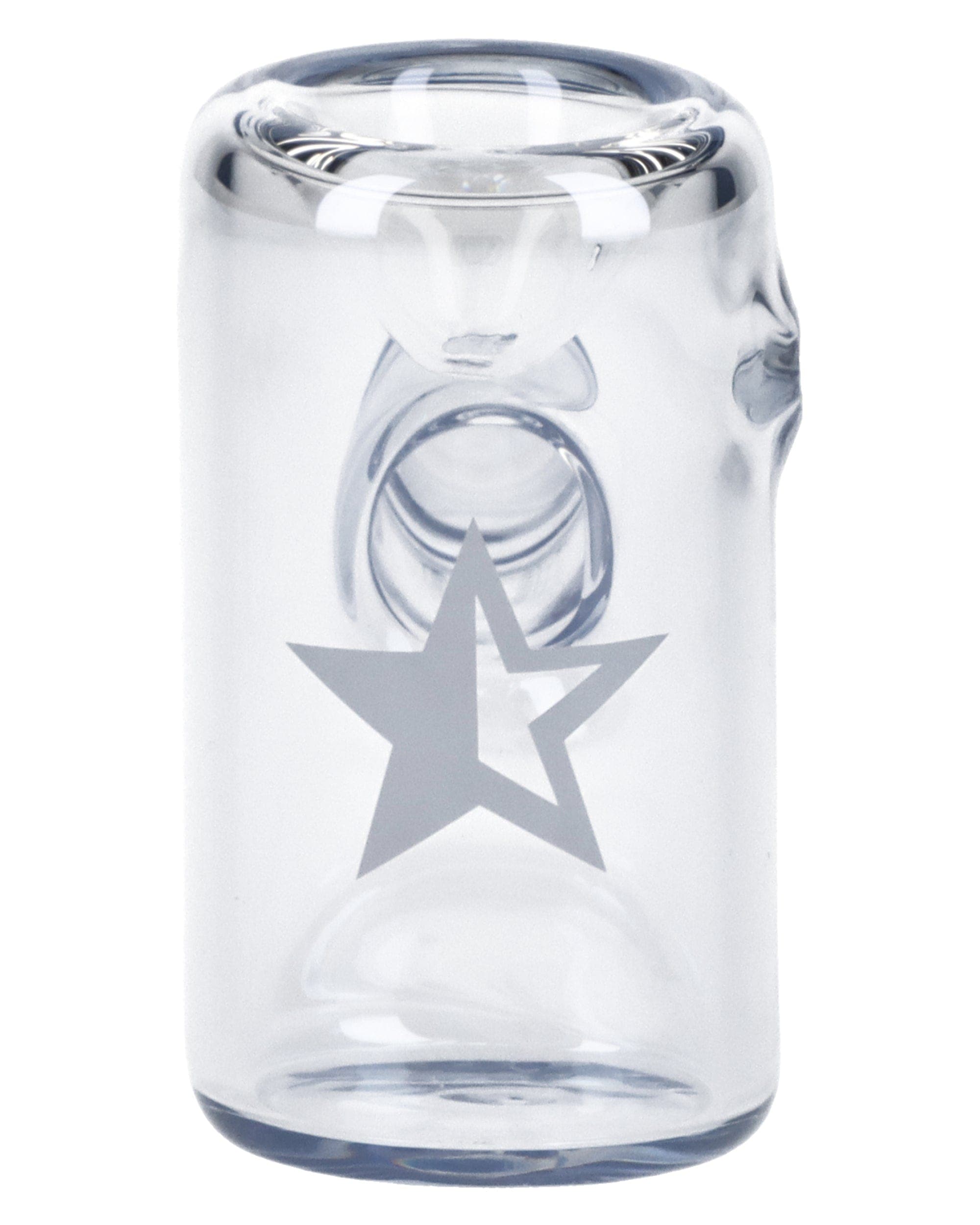 A side view of the Chrome Famous X Fumed Large Sherlock Pipe, showcasing its clear glass construction and curved stem.