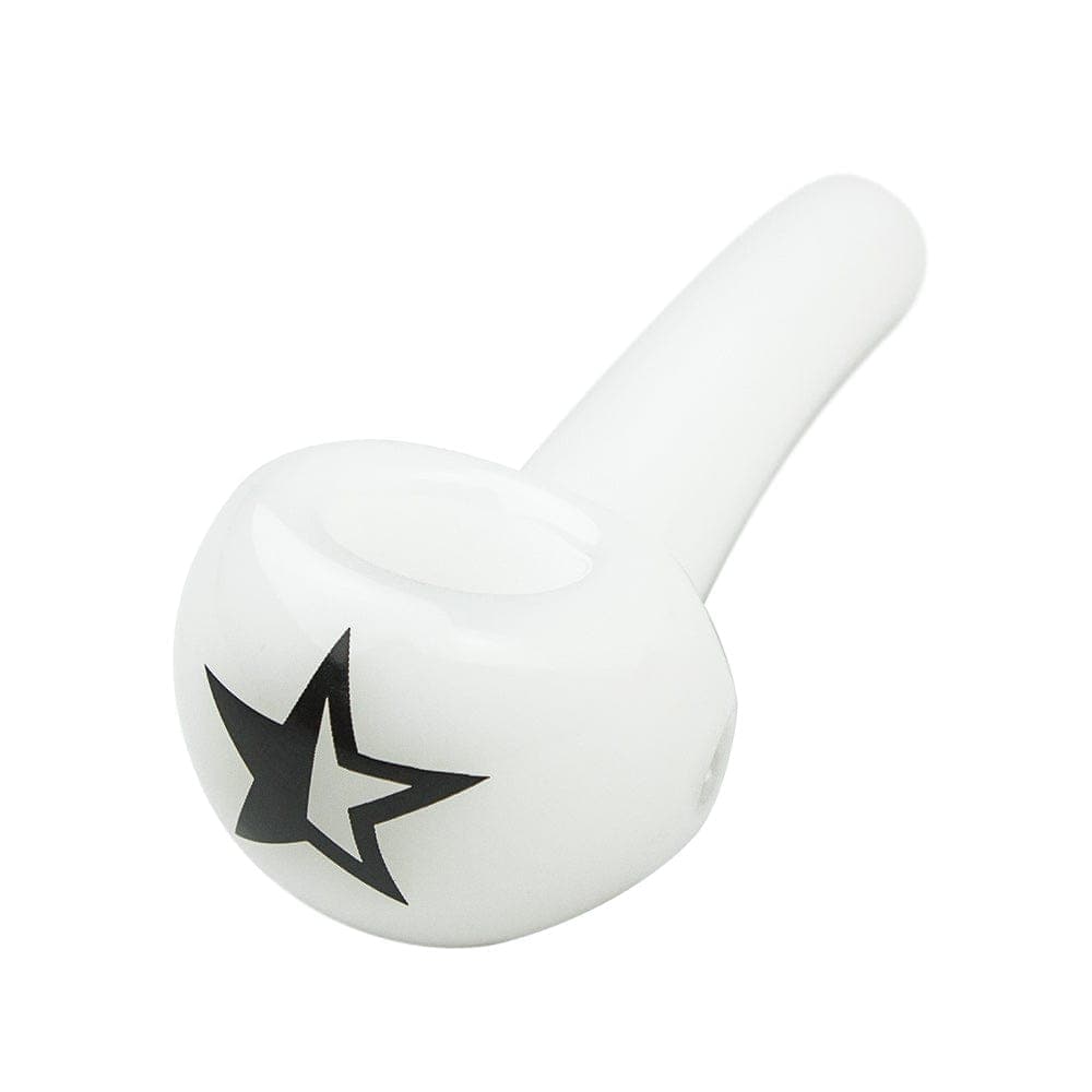 Front view of the Famous X 3" Taster Spoon Pipe, a white ceramic spoon with a simple, rounded design.