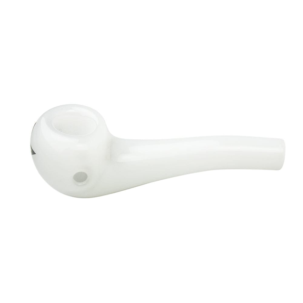 A side view of the Famous X 3" Taster Spoon Pipe, showcasing its smooth, curved design in a simple composition.