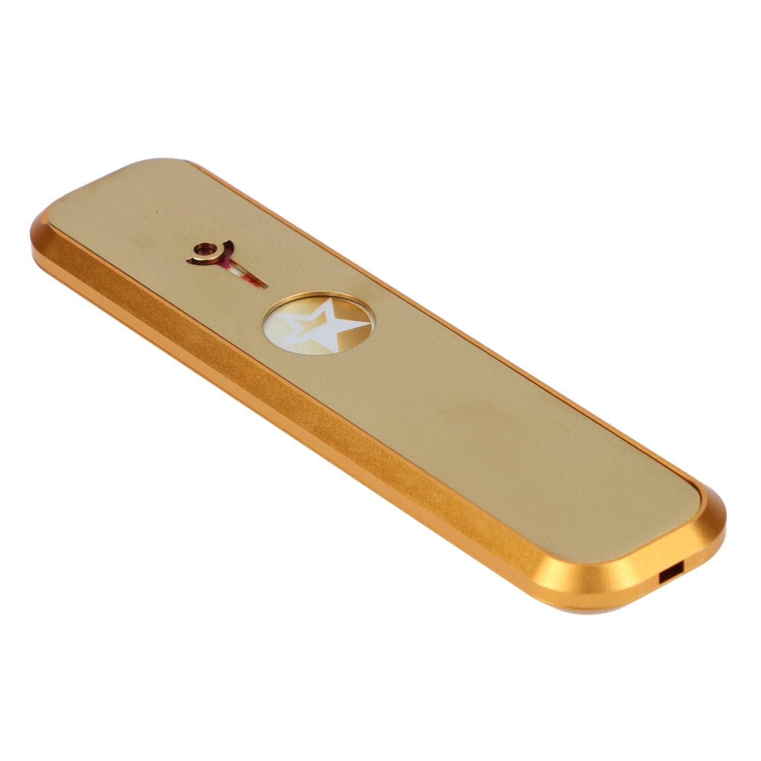 A front view of the Galaxy 6" Genius Hand Pipe, showcasing its metallic gold finish and streamlined design.