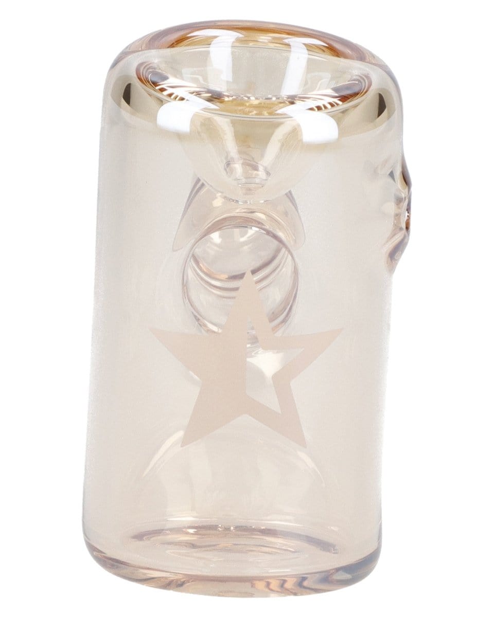 A side view of the Gold Famous X Fumed Large Sherlock Pipe, showing its curved shape and lightly smoked glass finish.