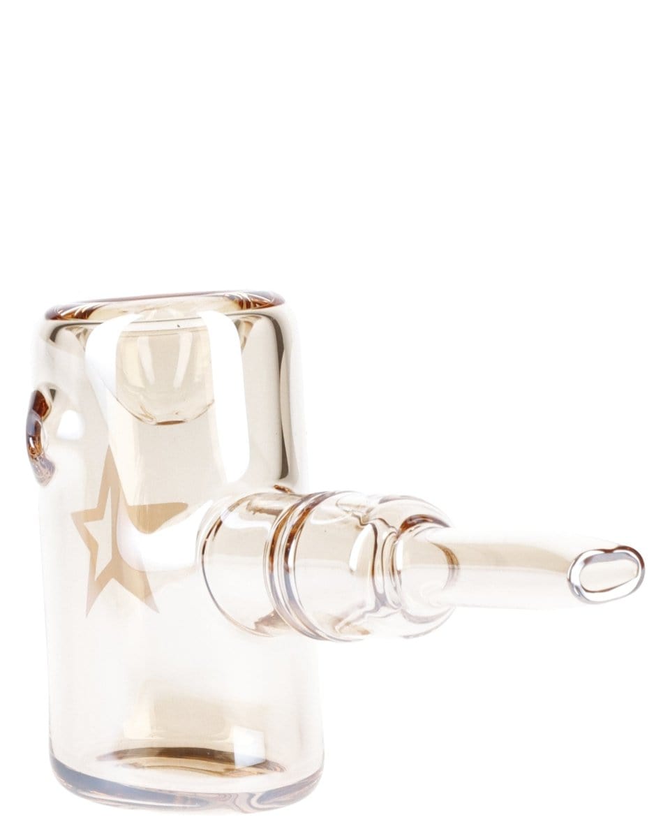 A side view of the Gold Famous X Fumed Large Sherlock Pipe, showcasing its curved stem and textured glass finish.