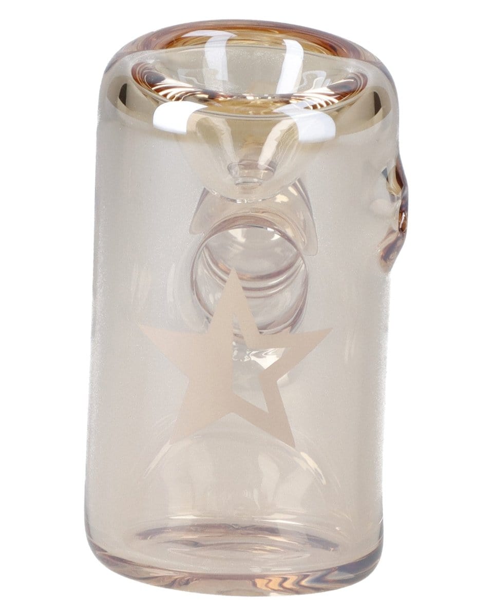 Front view of the Gold Famous X Fumed Large Sherlock Pipe, showcasing its curved shape and smoky glass finish.