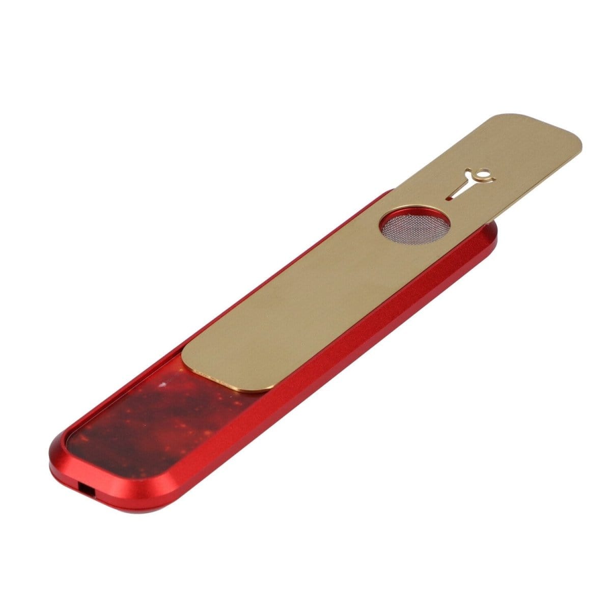 A detailed side view of the Nebula 6" Genius Hand Pipe, showcasing its sleek, dark-colored design against a plain white backdrop.