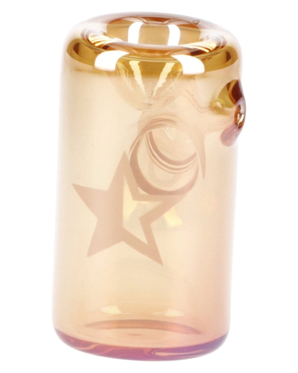 Front view of the Orange Famous X-Lava Fumed Large Sherlock Pipe, showcasing its warm, amber-toned glass and curved shape.