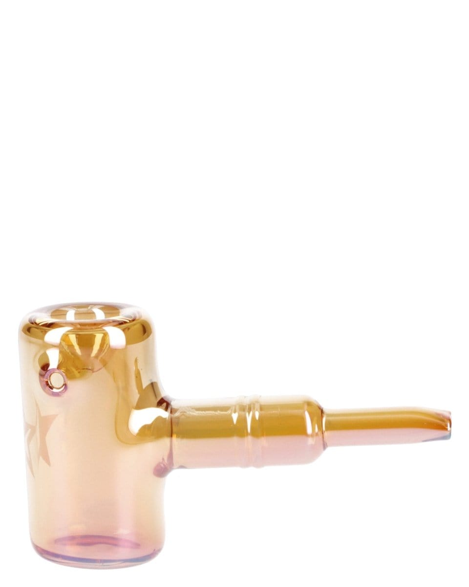 A side view of the Orange Famous X-Lava Fumed Large Sherlock Pipe, displaying its curved shape and vibrant orange hue.