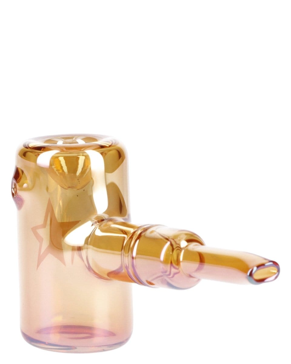 A three-quarter view of the Orange Famous X-Lava Fumed Large Sherlock Pipe, showing its orange hue and curved design.