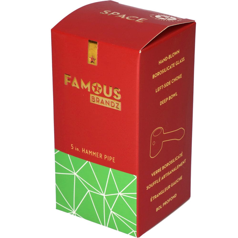 Front view of the Space 5” Hammer Pipe, showcasing its clear glass construction and angled design.