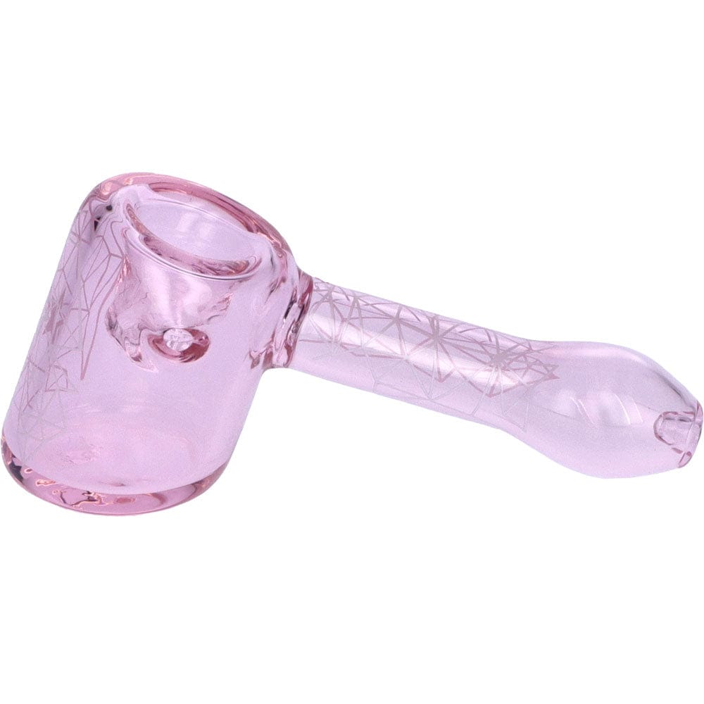 The Space 5” Hammer Pipe is shown in a close-up, angled view of the clear glass pipe.