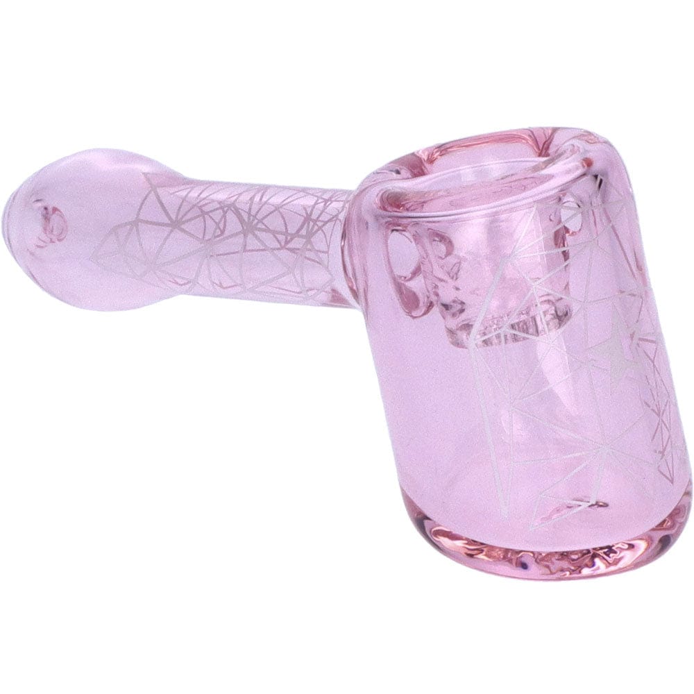Front view of the Space 5” Hammer Pipe, a clear glass pipe with an intricate, textured design.