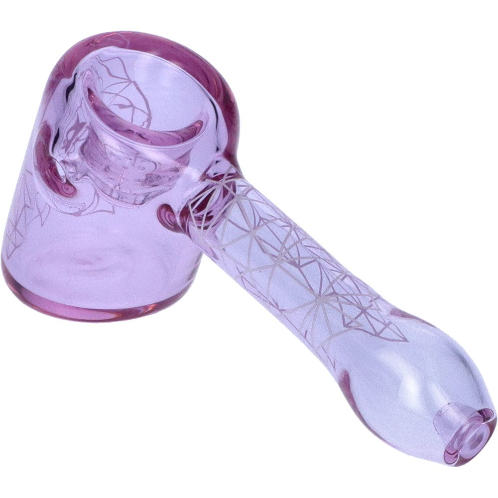 Front view of the Space 5” Hammer Pipe, a patterned glass pipe with a rounded bowl and a slightly curved mouthpiece.