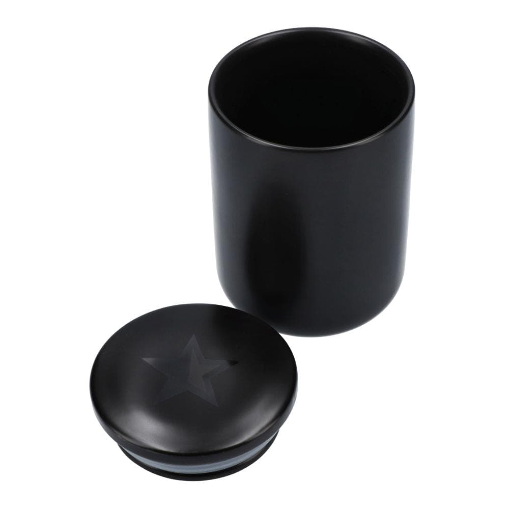 A top-down view of the Medium Ceramic Stash Jar, showcasing its dark, cylindrical shape against a plain white background.