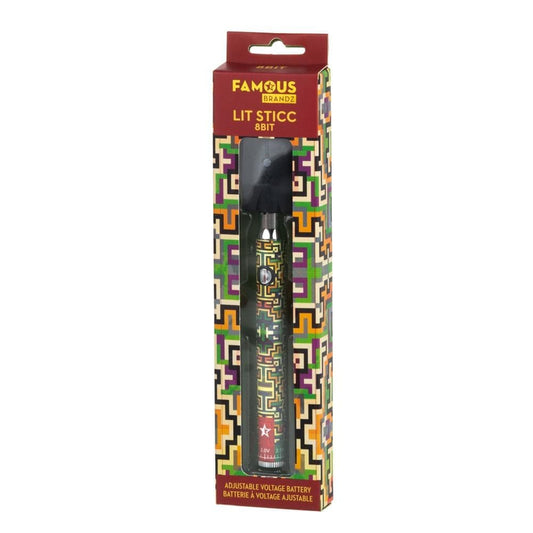 Front view of the Lit Sticc Adjustable Voltage Battery 8bit, showing its black casing and branding on a plain white background.