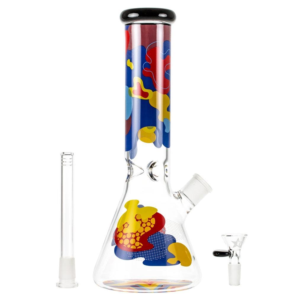 Front view of the Papaya 12" Beaker Water Pipe, showcasing its colorful design and beaker shape against a plain white background.