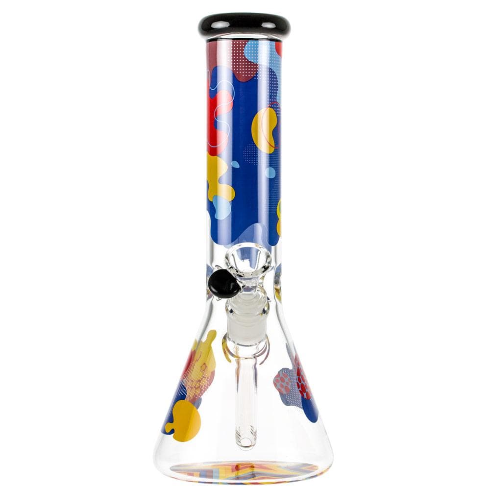 Front view of the Papaya 12" Beaker Water Pipe, showing a clear glass beaker with a colorful base and simple joint.