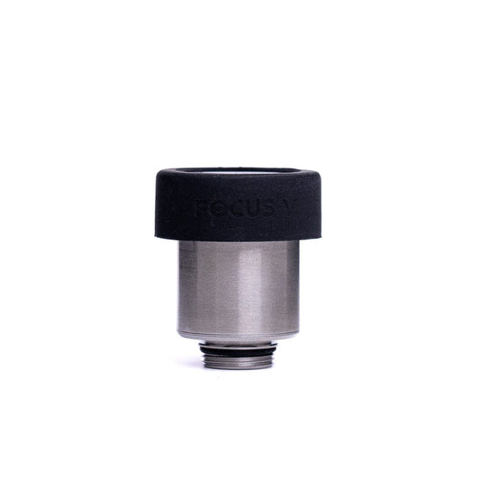 Close-up of the Focus V CARTA 2 Intelli-Core Atomizer, showing the silver metal component angled against a plain white backdrop.