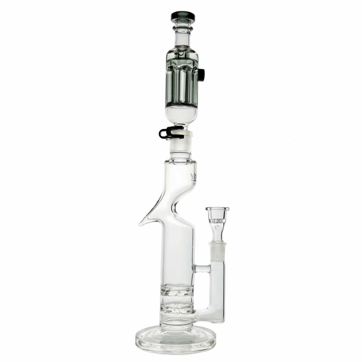 Front view of the Freeze Pipe Tornado, a clear glass pipe with a rounded base and a simple, elongated neck.