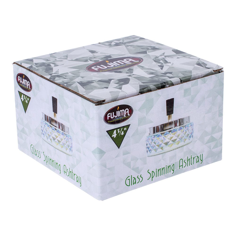 A front view of the Gem-cut Glass Spinning Ashtray, showcasing its faceted, clear glass design.