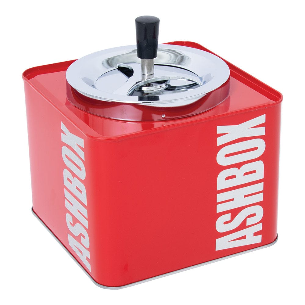 A top-down view of the 7" Ashbox Metal Spinning Ashtray, showcasing its circular, reflective surface.