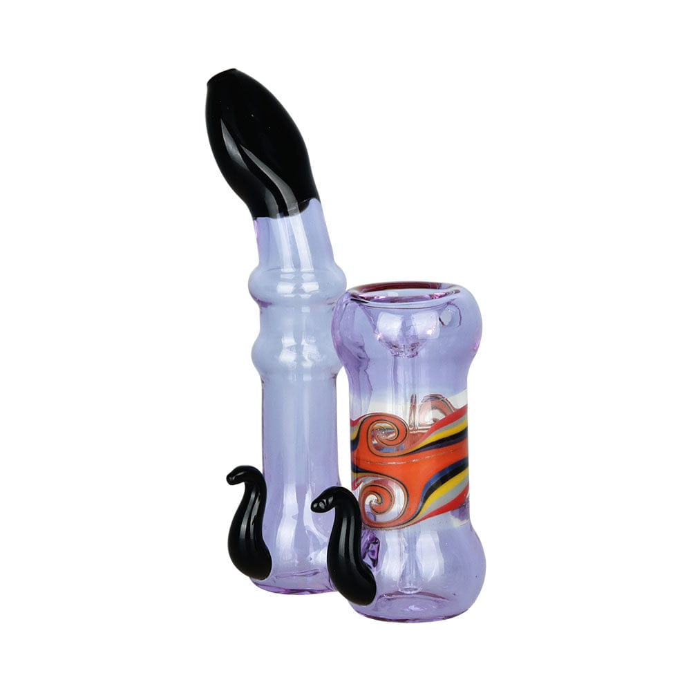 A studio shot of the 4.5-inch Passing Thoughts Sherlock Bubbler Pipe with sculpted horns, shown at a slight angle against a plain white background.