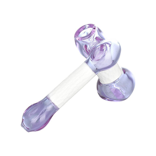 A side view of the 5-inch Honeycomb Hype Sidecar Bubbler Pipe in clear glass, showing its curved design.