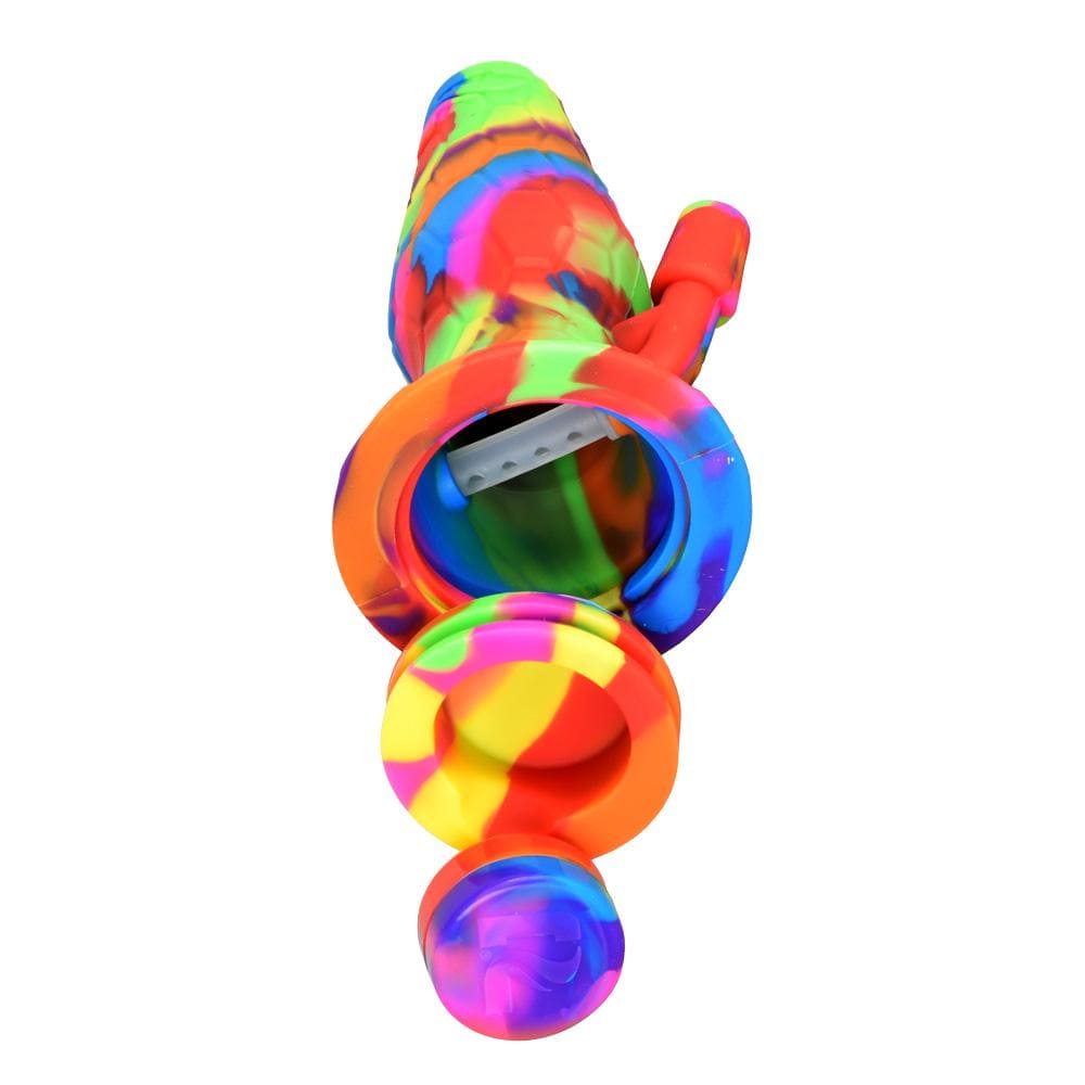 A three-quarter view of the Pulsar RIP Series Mini Lava Flow Dual Rig, showcasing its colorful, swirling lava pattern.