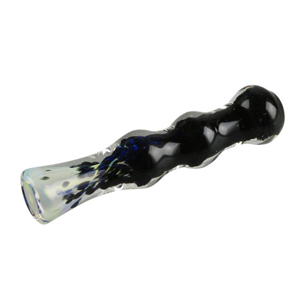 A close-up shot of the Fritted Fumed Glass Chillum Pipe, displaying its lightly speckled glass and simple cylindrical form.