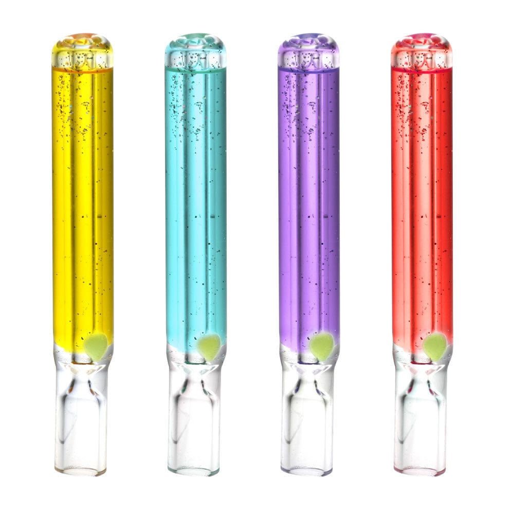 A front view of the 4-inch Glass Taster Bat with freezable glycerin, displaying a clear glass tube with a rounded tip.