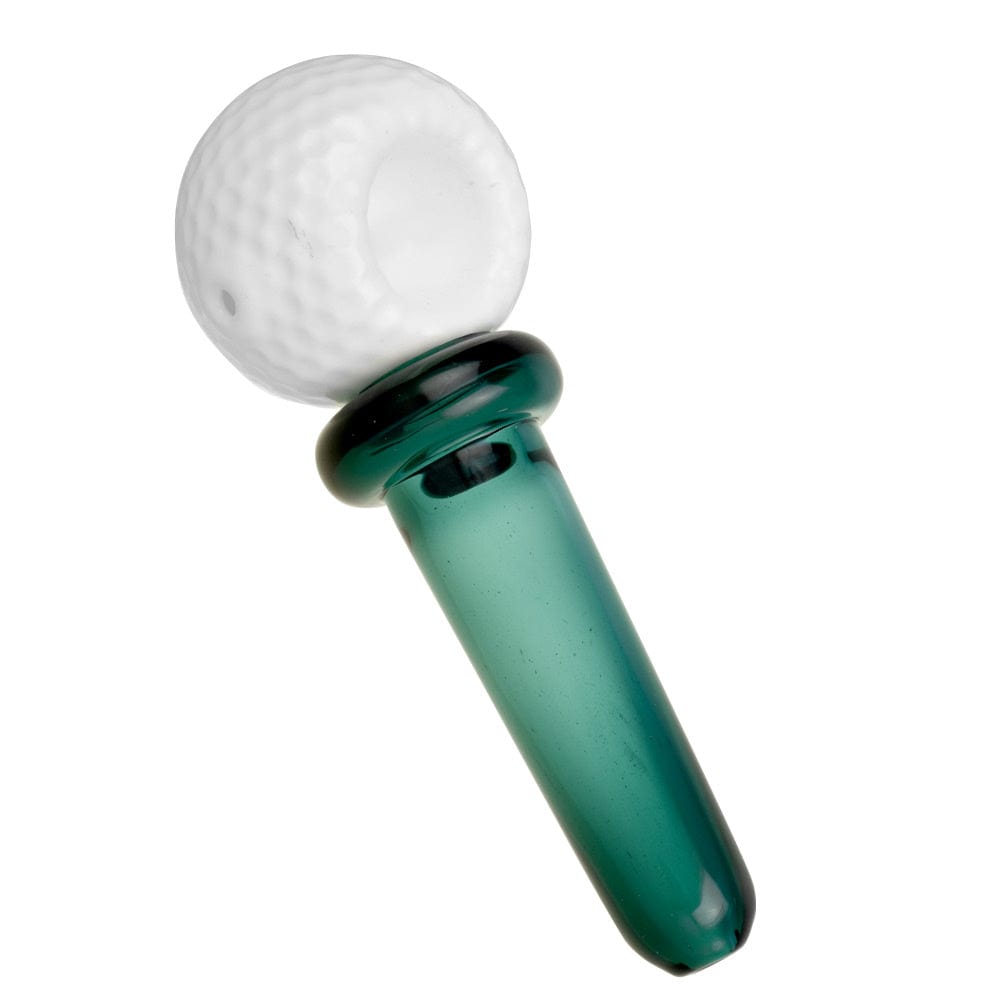Front view of the Golf Ball & Tee Spoon Pipe, featuring a spherical bowl and slender stem against a plain white background.