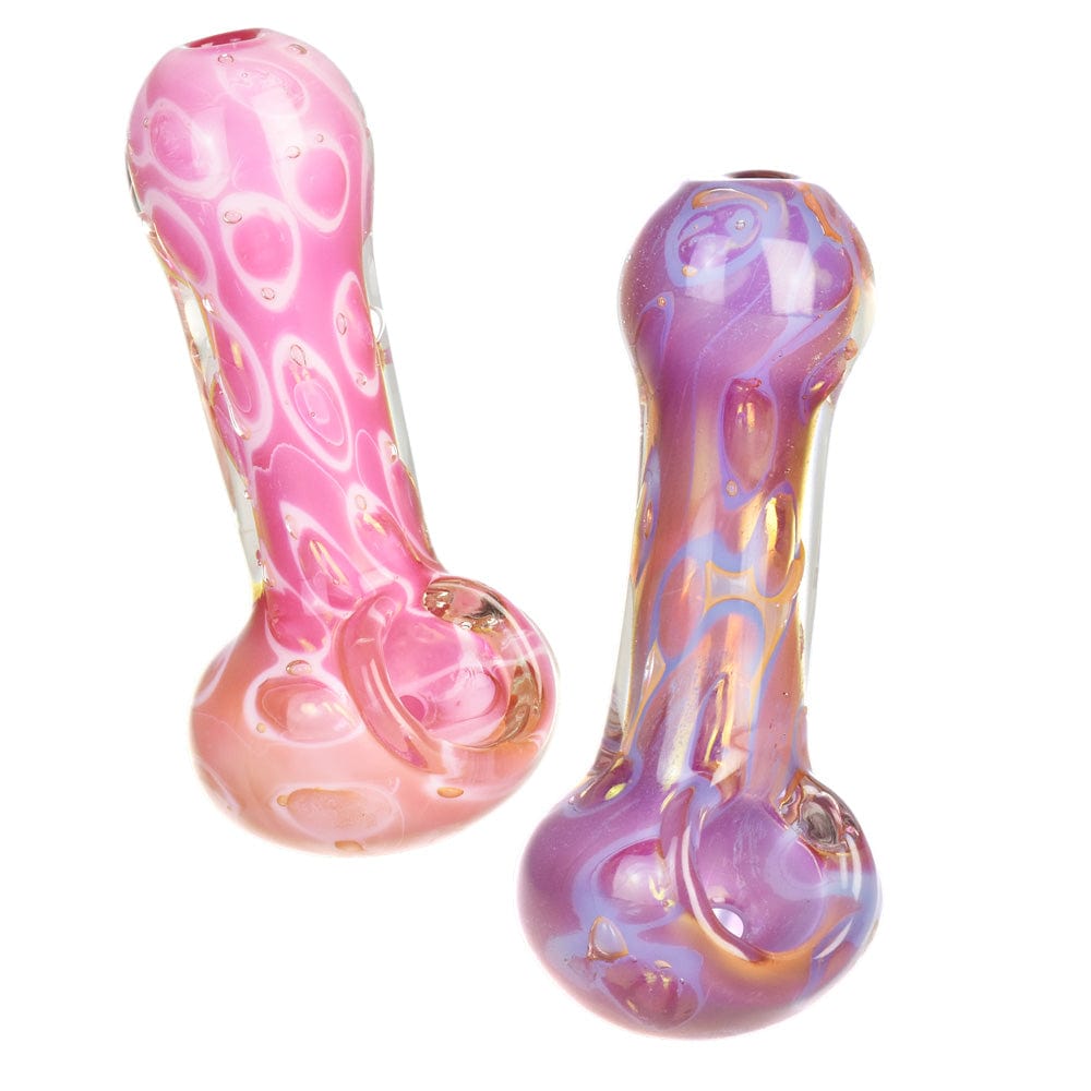 A front view of the 3.75" Pastel Bubbles Spoon Pipe, featuring swirling pastel colors in a glass pipe design.