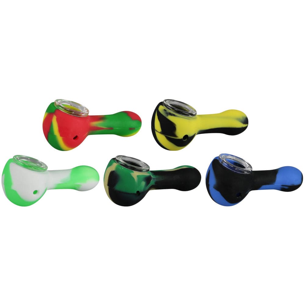 A close-up, angled view of the 3-inch Silicone Spoon Pipe, showcasing its curved shape and smooth surface.