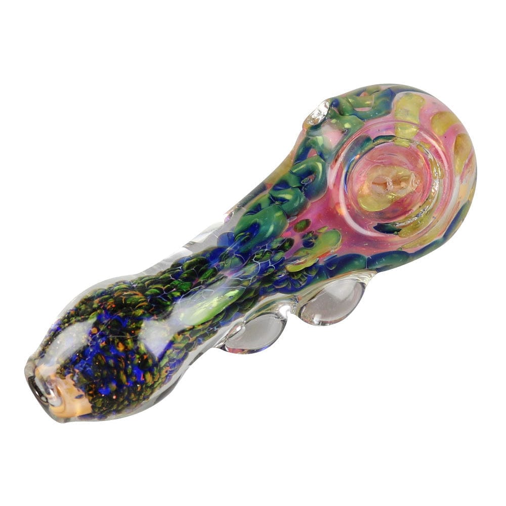 A side view of the 5” Spoon Glass Hand Pipe, showing the curved bowl and clear glass construction.