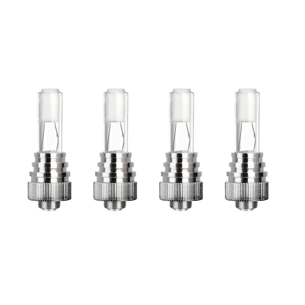 A close-up of the four Lookah Seahorse Quartz See-Through Coils, arranged in a row against a plain white background.