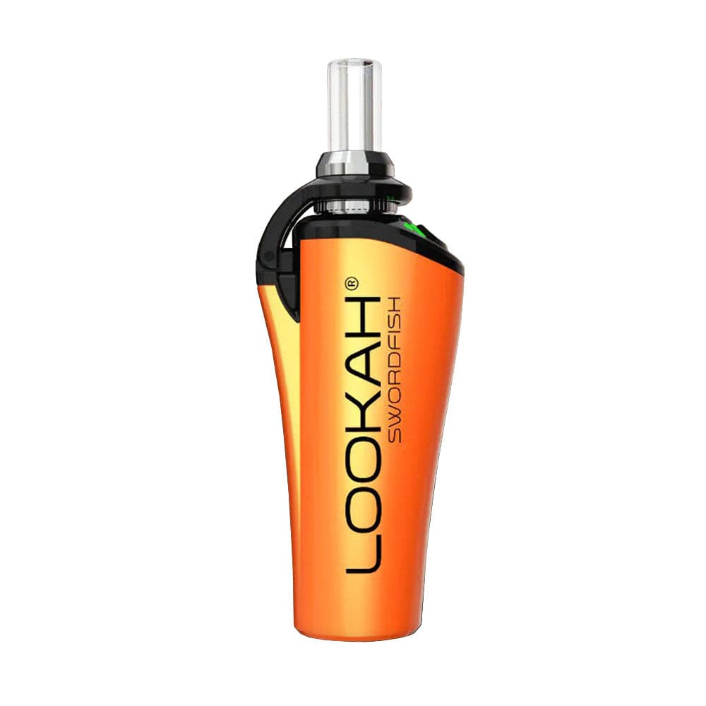 Front view of the Lookah Swordfish Concentrate Vape Pen, a sleek, silver and black pen-style vaporizer.