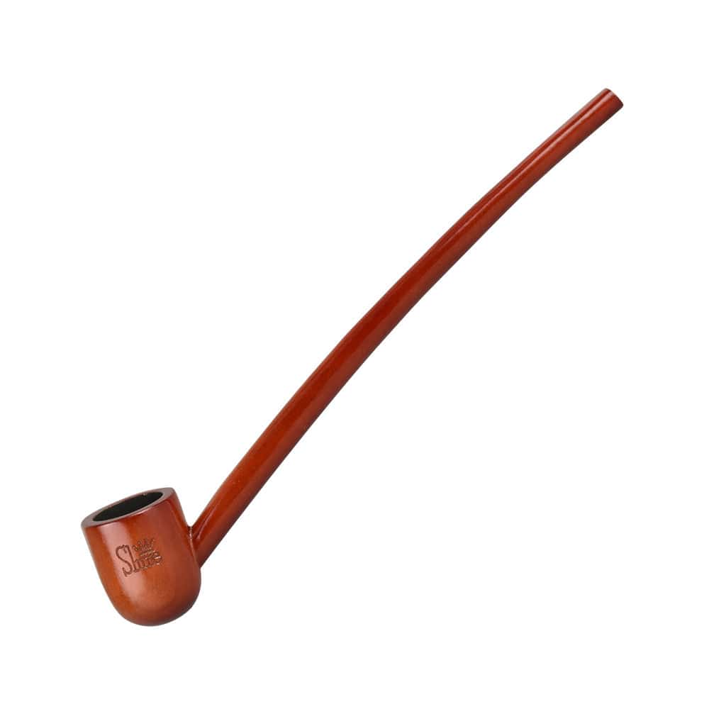 A side view of the Pulsar Shire Pipes Deep Churchwarden Tobacco Pipe, showing its long, curved stem and dark brown finish.