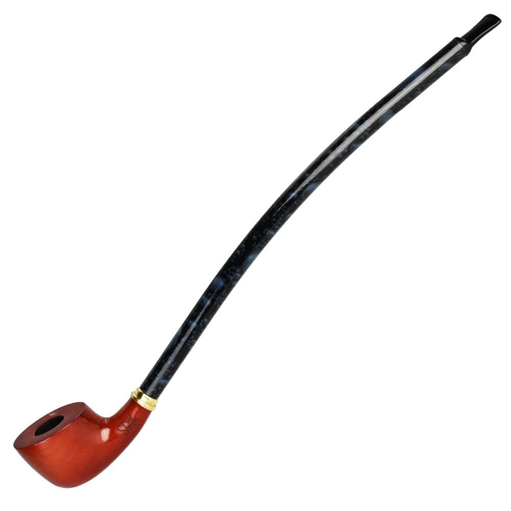 A side view of the Pulsar Shire Pipes The Craic  Smooth Dublin Churchwarden Wood Pipe, showcasing its long, curved stem and polished wood finish.