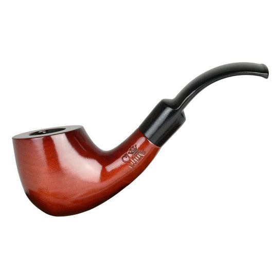 A side view of the 6-inch Pulsar Shire Pipes Brandy Cherry Wood, showcasing its curved stem and smooth wood finish.