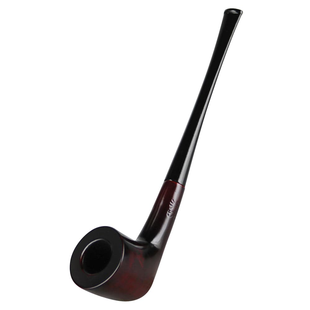 A side view of the 7.5-inch Pulsar Shire Pipes Dublin Cherry Wood pipe, showcasing its curved stem and polished wood finish.