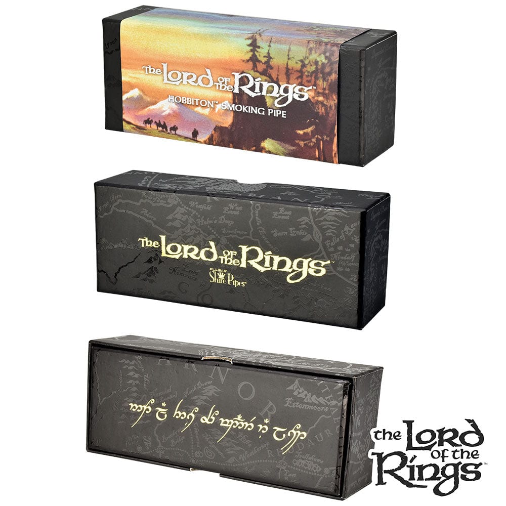 Front view of the Pulsar Shire Pipes HOBBITON Smoking Pipe, showcasing a detailed, curved design against a dark background.