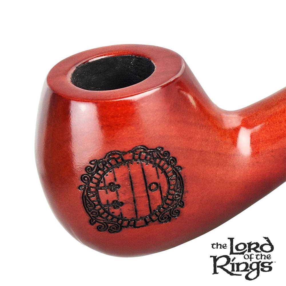 A close-up, angled view of the Pulsar Shire Pipes HOBBITON Smoking Pipe, showing its wooden bowl and curved stem.