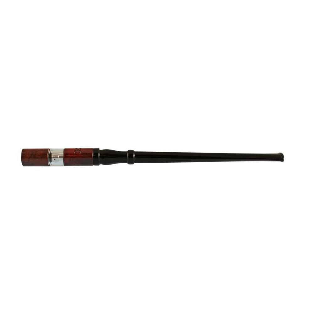 A side view of the Pulsar Shire Pipes Reusable Cherry Wood Cigarette Holder, showing its slender, dark brown design.