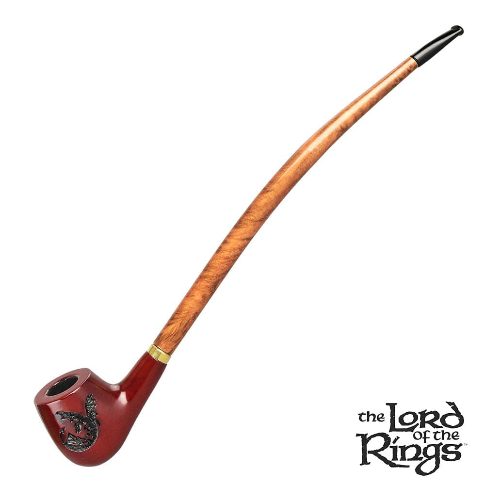 A side view of the 11.5” Pulsar Shire Pipes SMAUG Smoking Pipe, displaying its curved shape and dark finish.