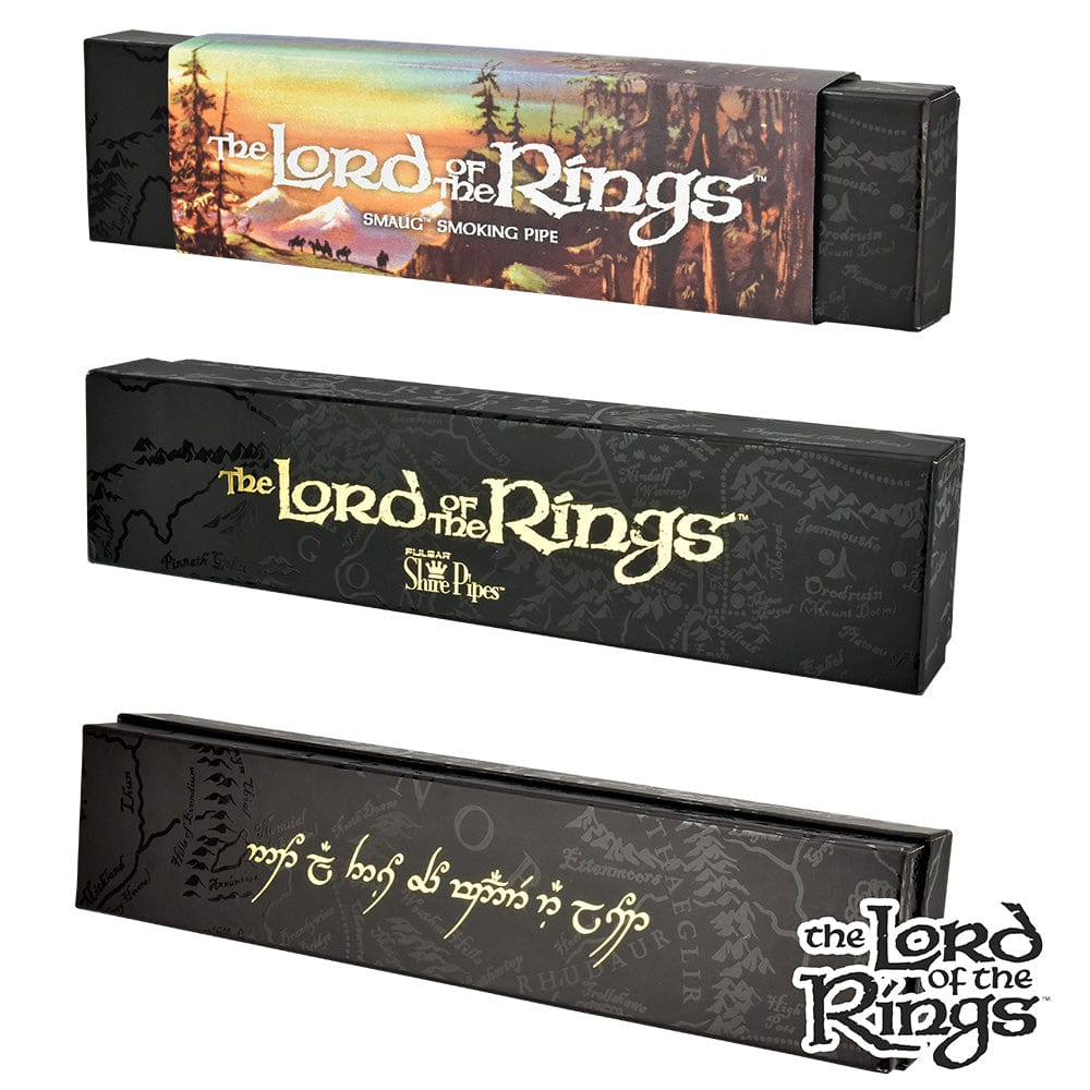 Front view of the Pulsar Shire Pipes SMAUG Smoking Pipe, showcasing a dark, patterned finish and sleek, curved design.