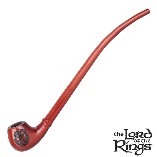 A side view of the 13-inch Pulsar Shire Pipes TREEBEARD Smoking Pipe, with a curved stem and detailed carving.