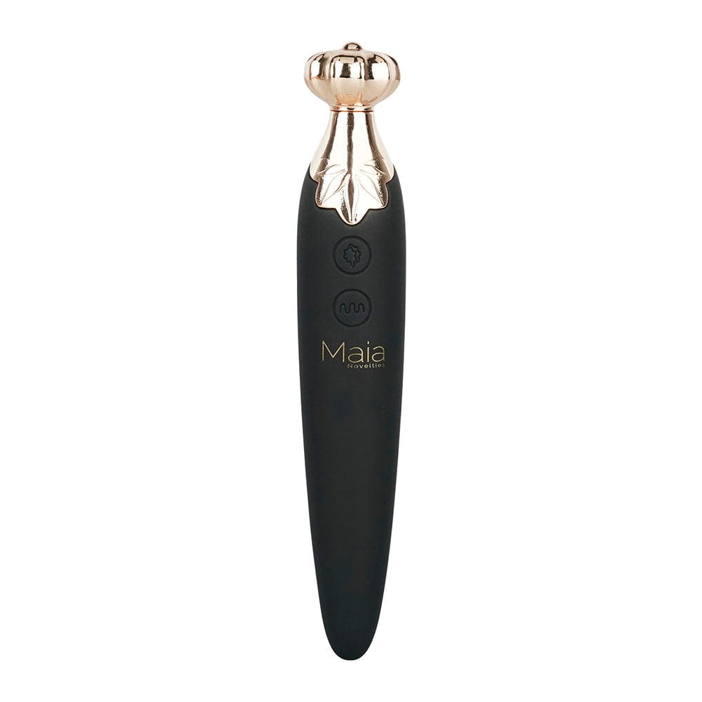 Front view of the Maia Novelties Vaporator 2-in-1| a sleek, silver-colored device with a rounded tip, against a plain white background.