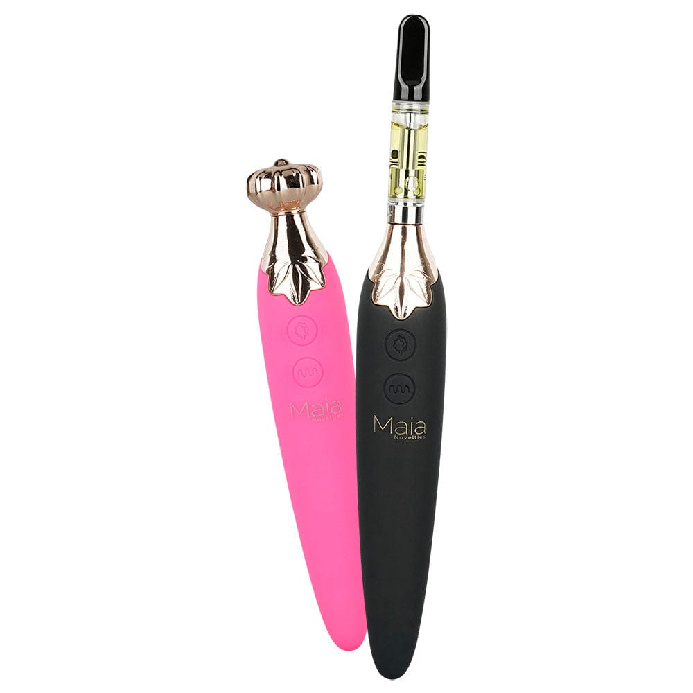 A studio shot of the Maia Novelties Vaporator 2-in-1 510 Battery/Personal Massager in silver, displayed at a slight angle on a white background.