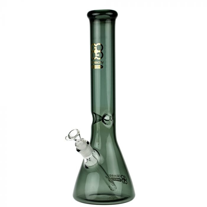 A front view of the Glasscity Limited Edition Black Beaker Ice Bong, showcasing its dark glass and classic beaker shape.