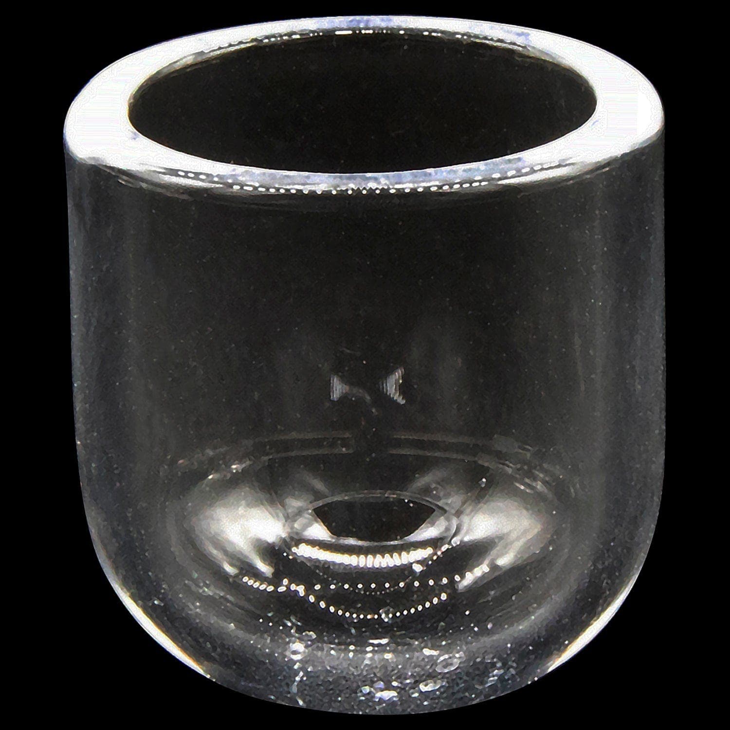 A front view of the Glasshouse "Ice Set" Rounded Base quartz kit, showcasing its concave, flattop design in clear glass.