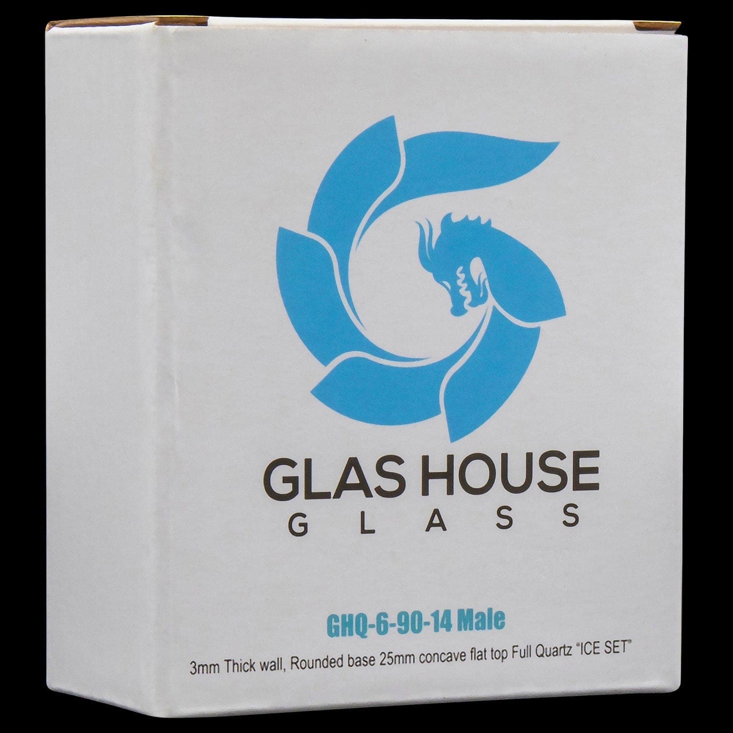 Front view of the Glasshouse "Ice Set" Rounded Base 25m Concave Flattop Full Quartz Kit, showcasing its clear glass construction.