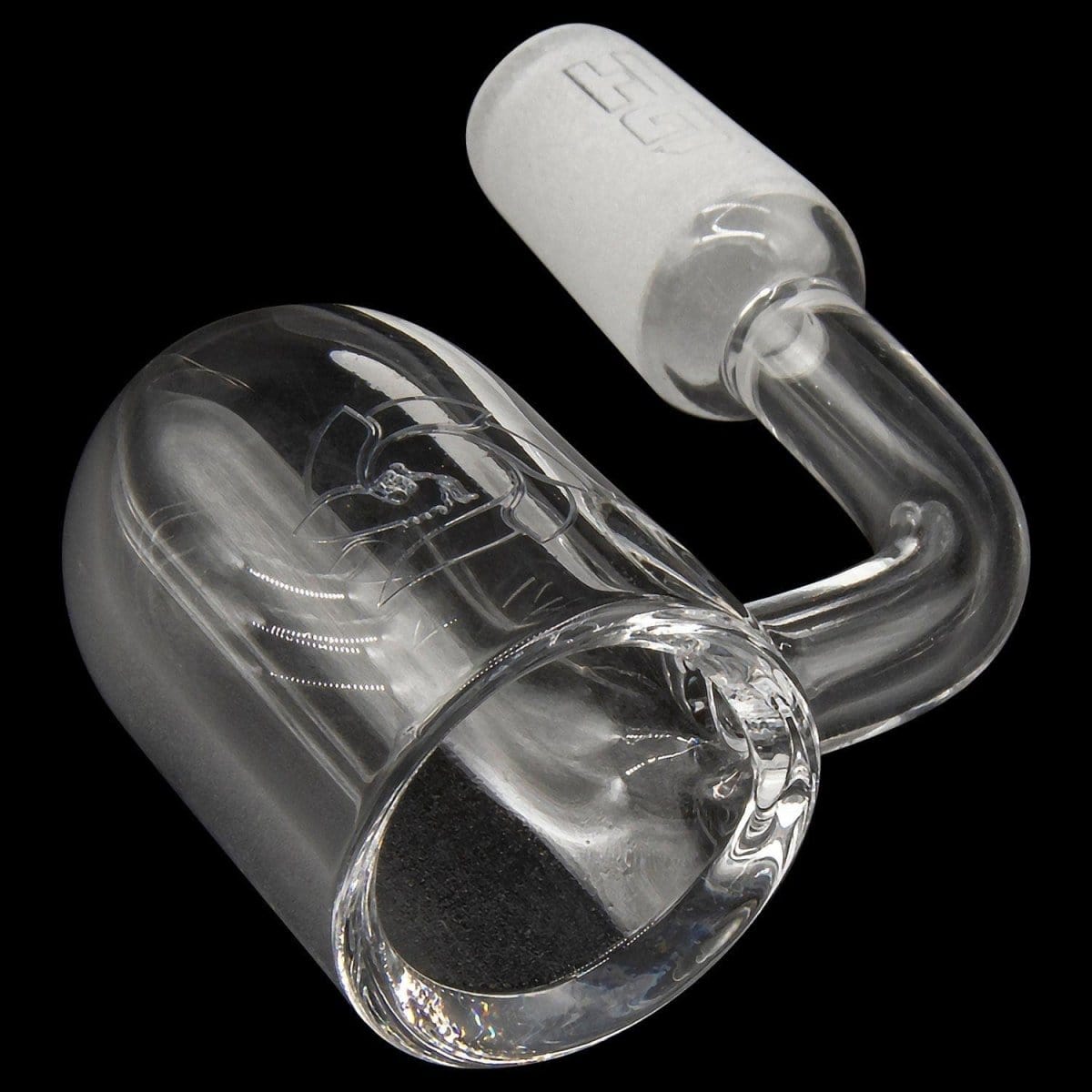 A three-quarter view of the Glasshouse "Ice Set" Rounded Base 25m Concave Flattop Full Quartz Kit, showing the clear glass construction and rounded base.